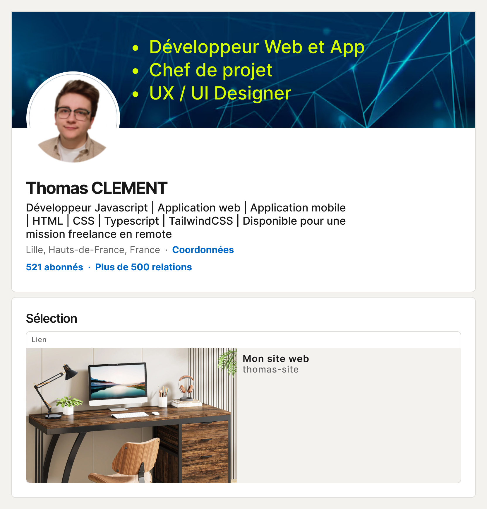 Ancien profil de Thomas CLEMENT quand il était développeur